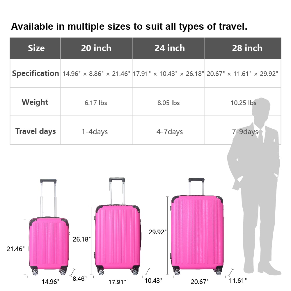 3-Piece Lightweight ABS Hardshell Luggage Set (20", 24", 26") In Honey Powder With Spinner Wheels, TSA Lock, And Adjustable Telescopic Handle - Durable Travel Suitcases_voghion.com